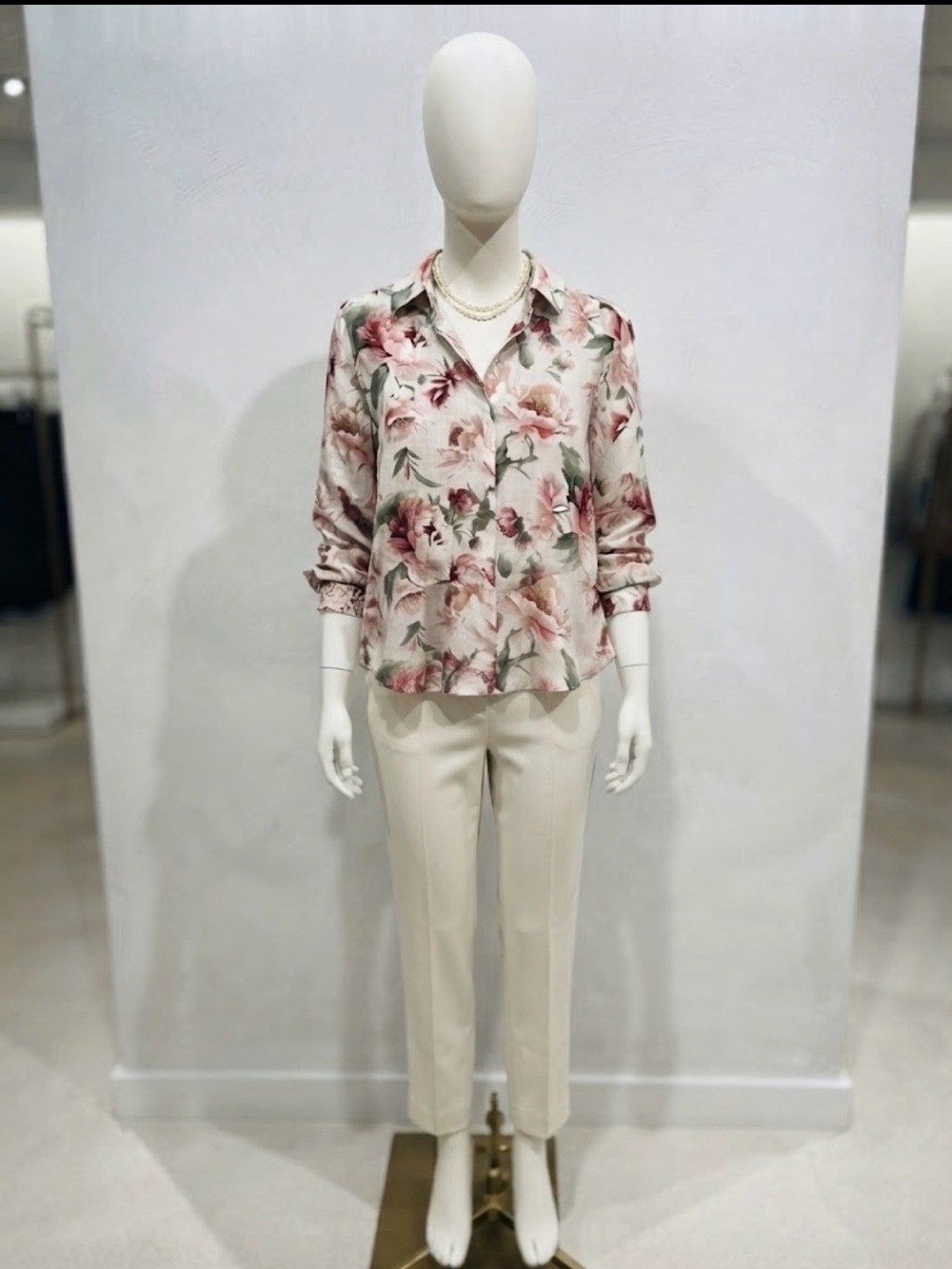 Express Floral Button-Down Shirt - Pink, Green on White